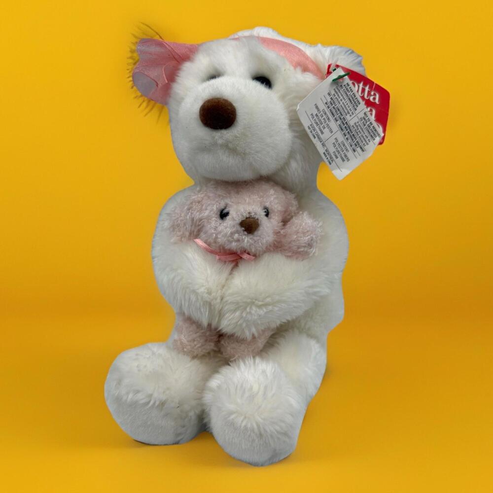 Plush White Bear Hugging Pink Teddy - Soft Kids Toy
